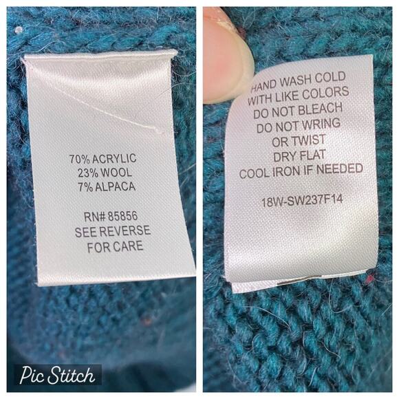 Gander Mountain Guide Series Teal Shawl Collar Alpaca Wool Blend Sweater Size M - Picture 7 of 12